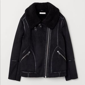 H&M Black Sherpa Aviator Jacket